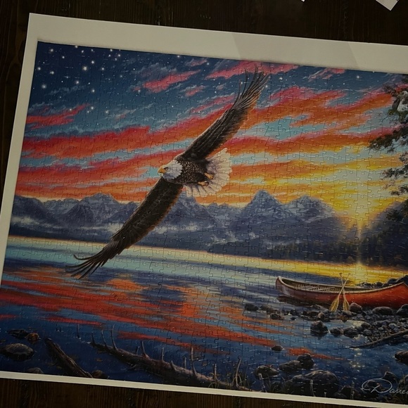 1000 pieces Puzzle. Eagle and Lake. Star Spangled Sunset - Picture 2 of 3